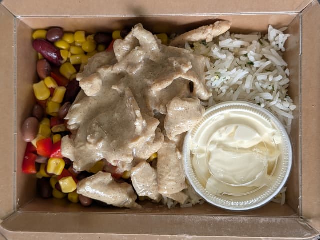 Chicken Fajita with Garlic Rice and Bean and Corn Salsa