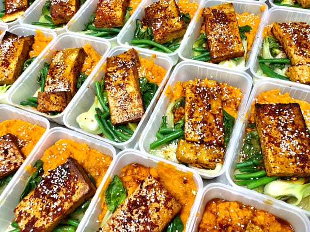 Vegan: Korean Spiced Organic Tofu with Pumpkin Mash & Greens