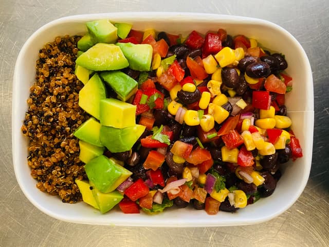 Mexican Quinoa on Black Bean Tomato Salsa