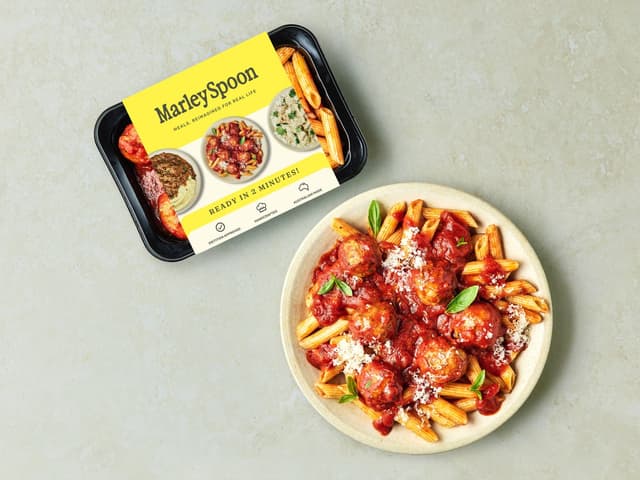 Italian Chicken Meatballs with Basil and Tomato Penne