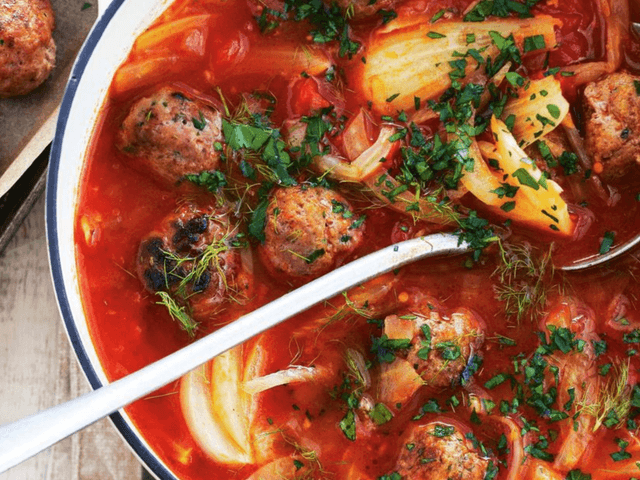 Lamb Meatballs with Saffron, Tomato, Fennel, and Sage