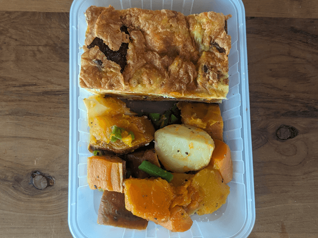 Roasted Sweet Potato, Spinach & Feta Frittata w. Roasted Vegetable Medley