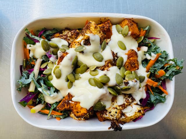 Spiced Tempeh, Roasted Veg and Rainbow Slaw
