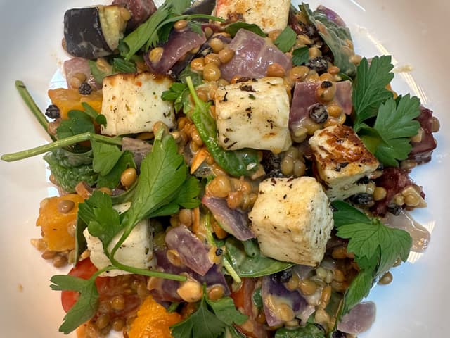 Grilled Halloumi & Roasted Vegetable Lentil Salad