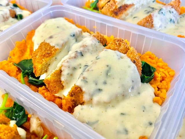 Vegan: Plant base Stroganoff with Sweet Mashed Potato