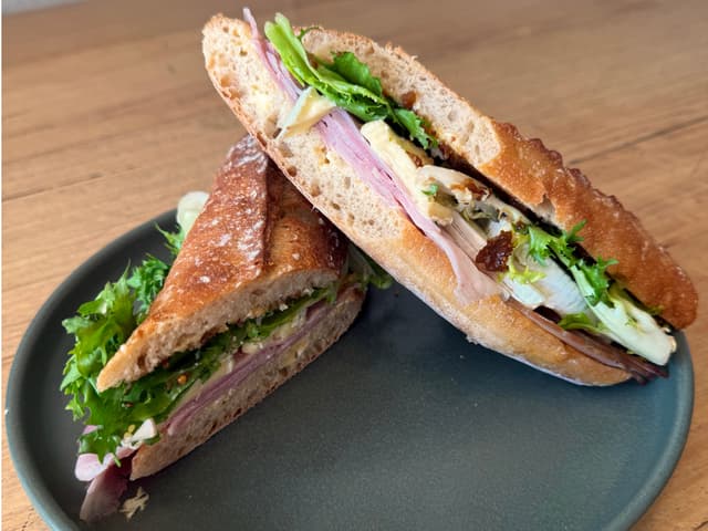 Free-range Ham, Brie, Fig Compote, Mustard and Endive Baguette