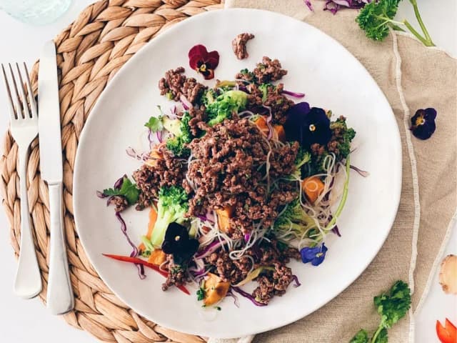 Beef Char Sui with Noodles and Broccoli