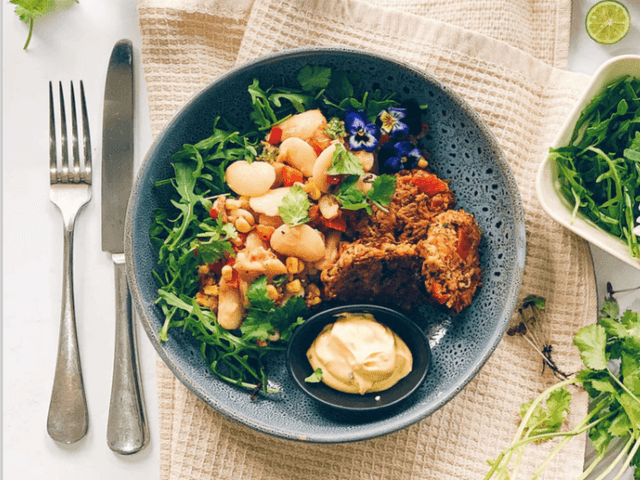 Carrot and Zucchini Fritters with Butterbean Succotash