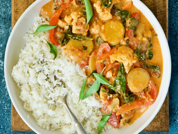 Thai Red Vegan Curry With Coconut Rice