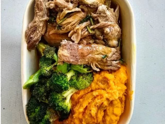 Pulled Pork w/ Seasoned Broccoli & Sweet Potato Mash