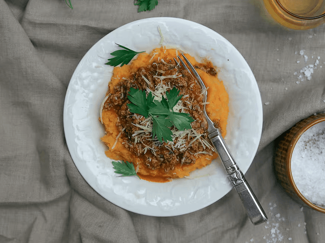 Lamb Ragu on Sweet Potato Mash