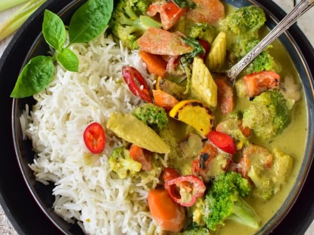 Thai Green Vegan Curry with Coconut Rice
