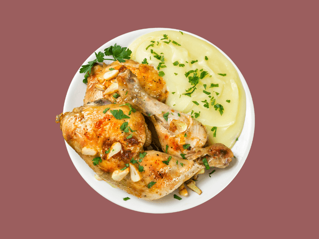Apricot Chicken with Mashed Potato & Green Vegetables