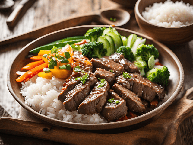 Teriyaki Beef with Seasonal Veggies and Rice