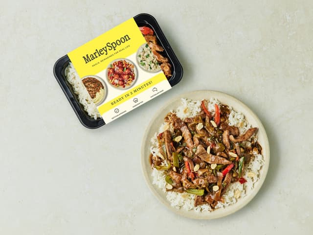 Mongolian Beef with Steamed Rice and Peanuts