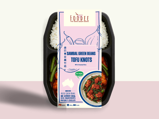 Sambal Green Bean with Tofu Knots and Steamed Rice