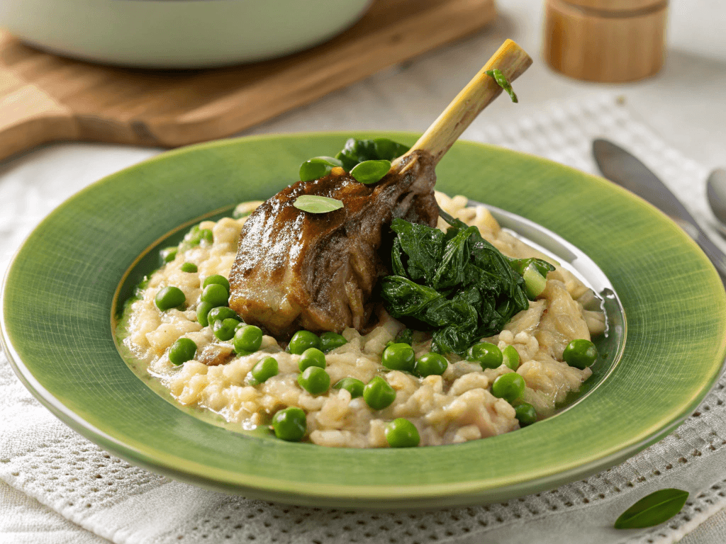 Lamb Backstrap Risotto Braised Lamb Shank Risotto w/ Peas & Baby Spinach (GF) - Lucas Brothers ...