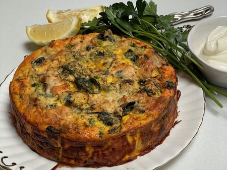 Salmon, Broccolini Crustless Quiche.