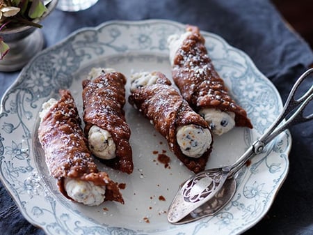 Hot Cross Bun Cannoli with Spiced Ricotta Laced with Zesty Fruit