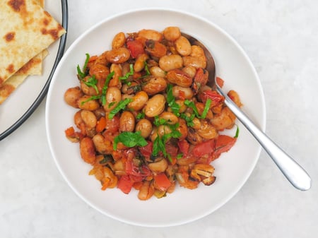 Greek butter beans with wholemeal pita bread