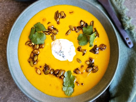 ROAST PUMPKIN, SWEET POTATO & COCONUT SOUP