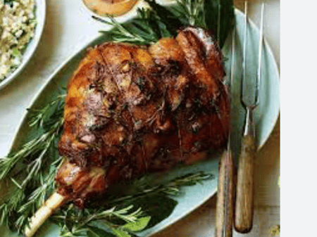 Whole Slow Cooked Leg of Lamb with Garlic & Herbs