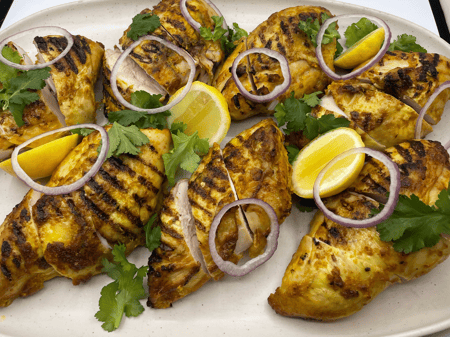 Char-grilled chicken breast with daily changing marinade