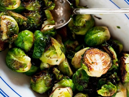 Roasted Brussel Sprouts w/ Maple butter, toasted almonds & thyme