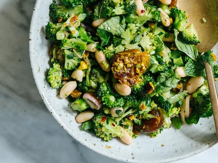 Broccoli, date and pistachio salad