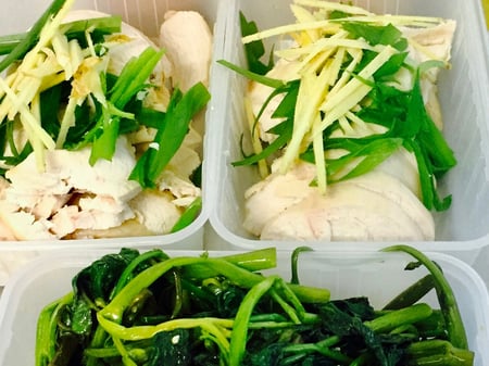 Chicken Ginger Shallot & Greens with Steamed Rice & Broth