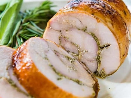 Rolled Turkey Breast stuffed with chestnuts & herbs