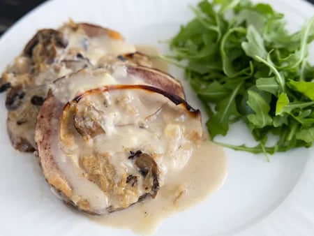 Roast beef with Ham and Cheese in Creamy Mushroom Sauce