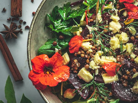 Pickled Beetroot with Lentils, Mixed Grains & Baby Spinach & Feta