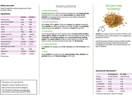 Roasted sweet potato puy lentils