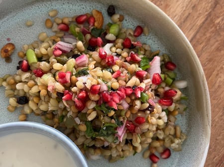 Cypriot Grain Salad with Pomegranate & Yoghurt dressing