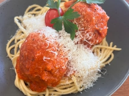 Porcupine Beef Balls in rich tomato sauce