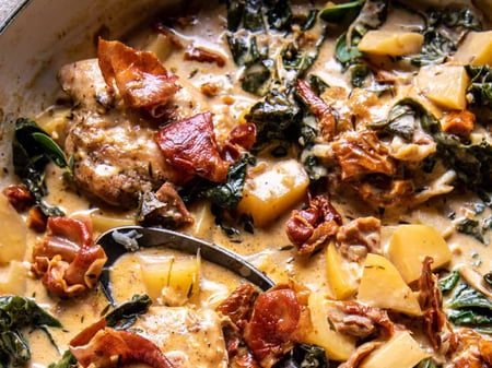 Creamy Tuscan Chicken with Crispy Prosciutto