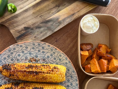 Barbecued Corn & Roasted Butternut Pumpkin, Black Beans & Jalapeno Sour Cream