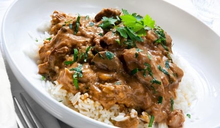 Slow Cooked Beef Stroganoff w/ steamed rice