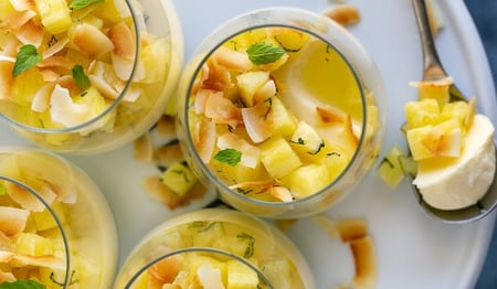 Coconut Panna Cotta with Pineapple and Lime Salsa