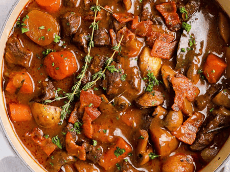 Beef Bourguignon with Mash and Vegetables