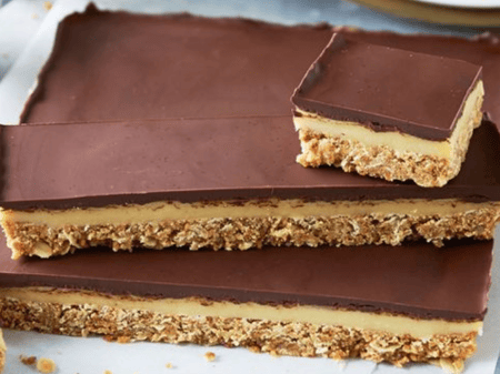 Chocolate Caramel Anzac Biscuit Slice