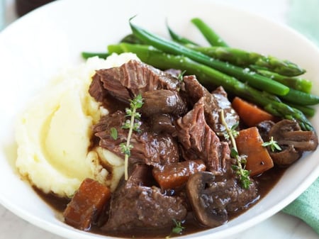 Beef Bourguignon with Herbed Mash and Green Beans