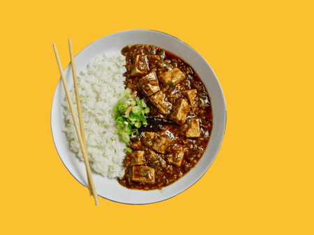 Mapo Tofu with Rice & Greens (麻婆豆腐)