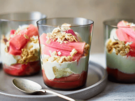 White Chocolate Mousse with Poached Rhubarb