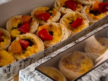 Mini Tart Boxes - Pumpkin, Red Pepper, Fetta & Pesto (10/box)