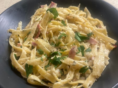 Creamy Bacon and Zucchini Fettucine