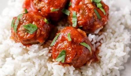 Meal for One-Beef Meatballs in Tomato Sauce and Steamed Rice -(Gluten Free/Dairy