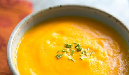 Carrot and cumin soup with coriander yogurt