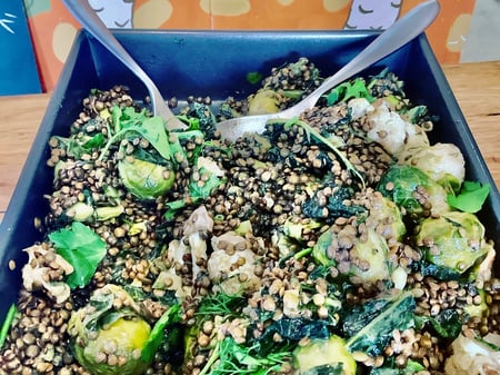 Roast Brussel Sprout and Puy Lentil Salad